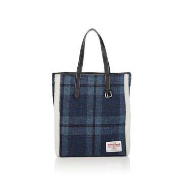 Shearling-Trimmed Plaid Wool Tote Bag