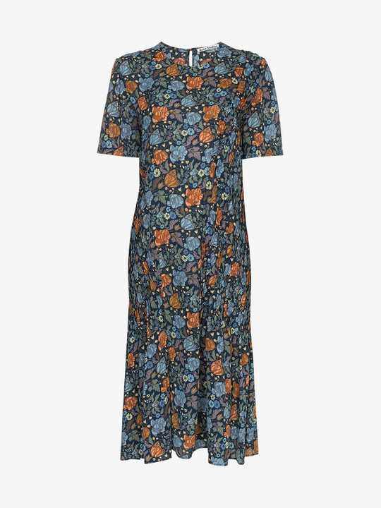 floral print pleated midi dress展示图