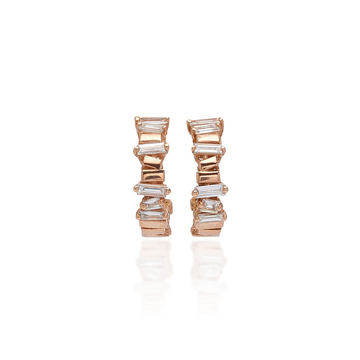 18K Rose Gold Diamond Hoop Earrings