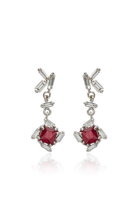 One-of-a-Kind 18K White Gold, Diamond and Ruby Earrings展示图