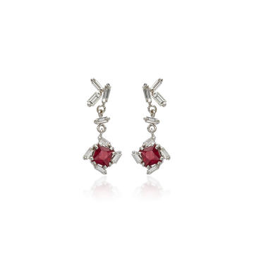 One-of-a-Kind 18K White Gold, Diamond and Ruby Earrings