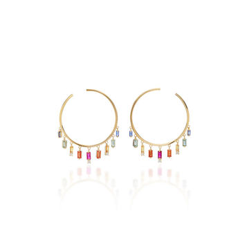 18K Gold, Sapphire and Diamond Hoop Earrings