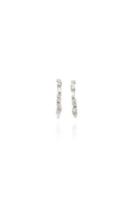 18K White Gold Diamond Hoop Earrings展示图