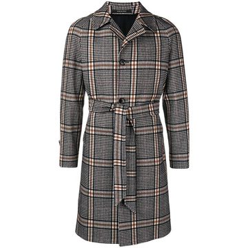 checked belted coat