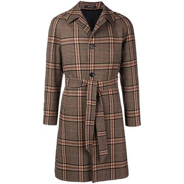 belted checked coat