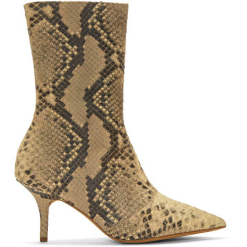 Tan Faux-Python Leather Boots