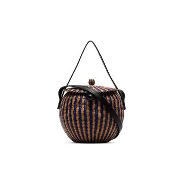 blue and brown Coco straw cross body bag