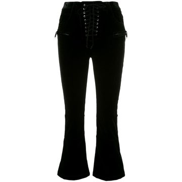 velvet cropped lace-up trousers