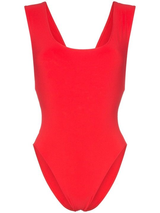 red Jireh scoop neck cutout swimsuit展示图