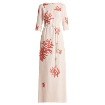 Embroidered crepe gown