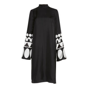 Wide Sleeve Silk Shift Dress