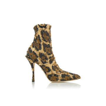 Sequined Leopard-Print Ankle Boots