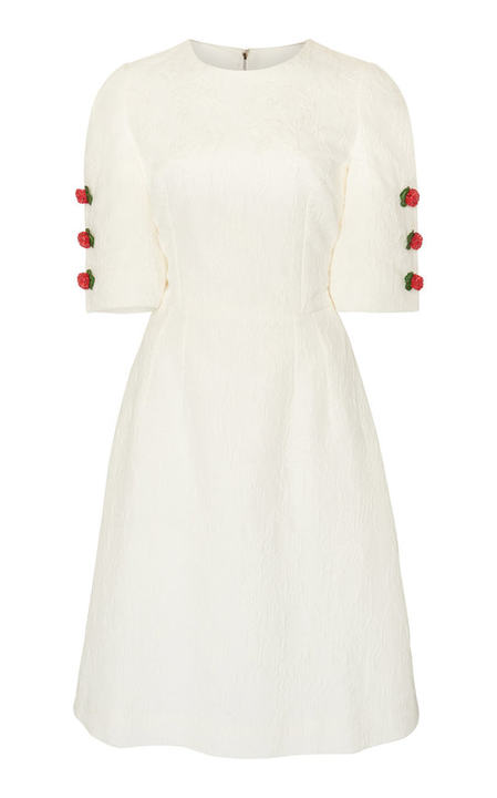 Rose-Embellished Textured Jacquard Midi Dress展示图