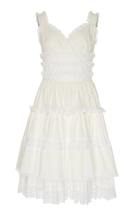 Tiered Lace-Trimmed Poplin Midi Dress展示图