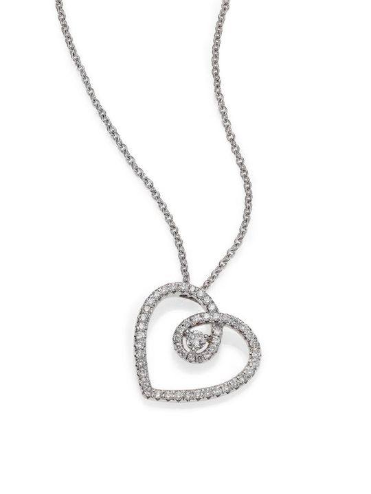 Classic Diamond &amp; 18K White Gold Heart Pendant Necklace展示图