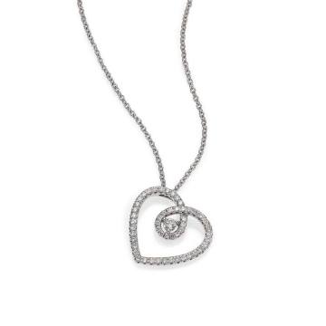 Classic Diamond &amp; 18K White Gold Heart Pendant Necklace