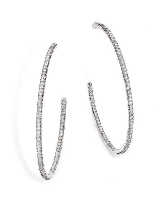 Classic Diamond &amp; 18K White Gold Inside-Outside Hoop Earrings/2"展示图