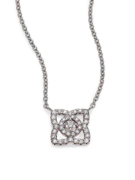 Enchanted Lotus Diamond &amp; 18K White Gold Mini Pendant Necklace展示图