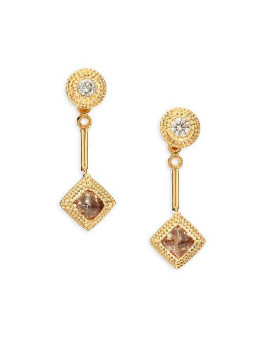 Talisman Essence Diamond &amp; 18K Yellow Gold Drop Earrings展示图