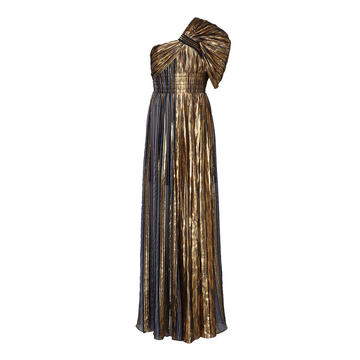 Striped Lurex-Chiffon One-Shoulder Gown