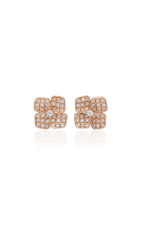 Floral 18K Gold And Diamond Stud Earrings展示图