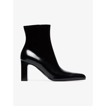 black Round 80 glossy leather ankle boots