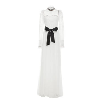 Silk Point D'Esprit Ruffle Bib Gown