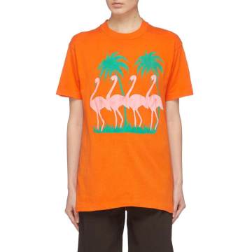 Pepper火烈鸟棕榈树图案T恤