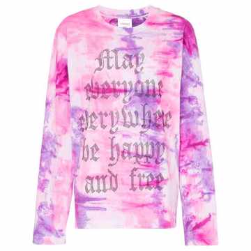 slogan tie die cotton long sleeve T-shirt