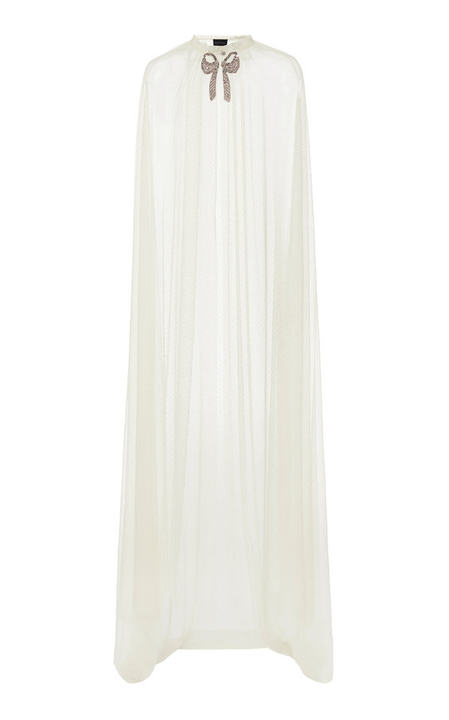 Embellished Bow Tulle Maxi Cape展示图