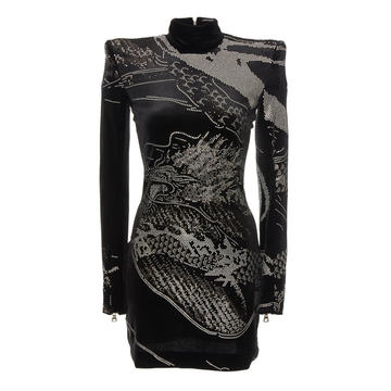 Dragon Print Velvet Dress