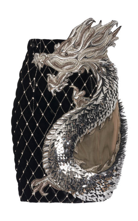 Dragon Embroidered Quilted Velvet Skirt展示图