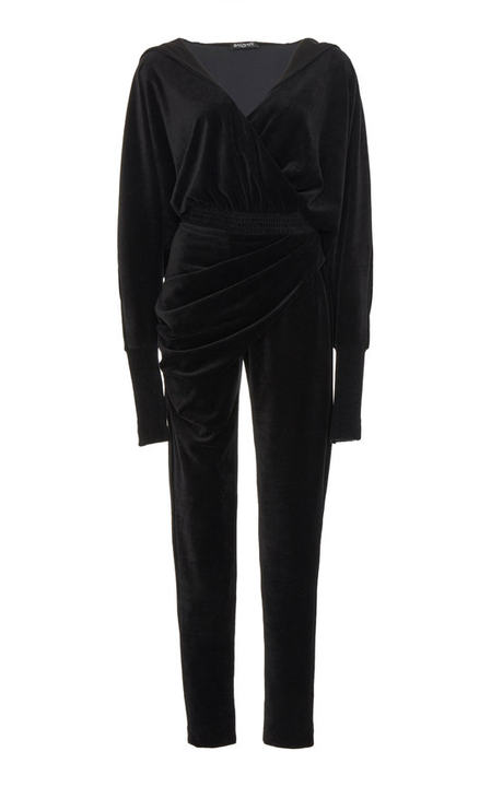 Hooded Batwing Sleeve Velvet Jumpsuit展示图