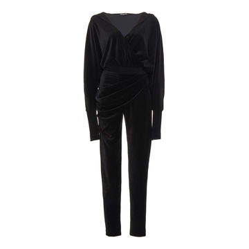 Hooded Batwing Sleeve Velvet Jumpsuit