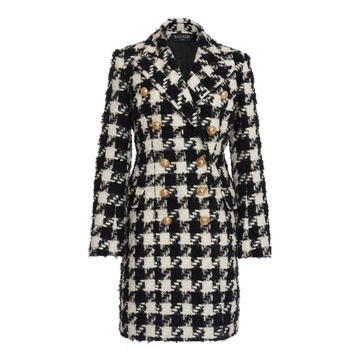 Double Breasted Houndstooth Tweed Coat