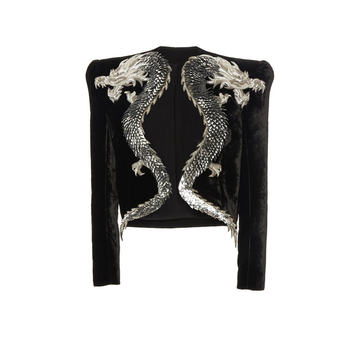 Dragon Embroidered Detail Velvet Jacket