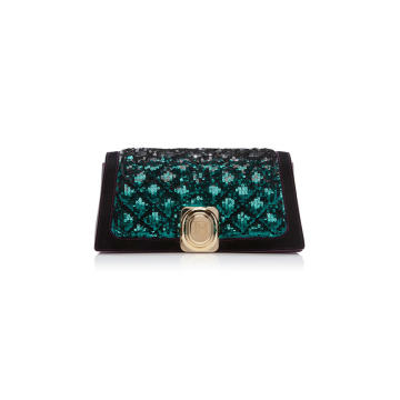 Signet Embroidered Glitter Leather Pouch