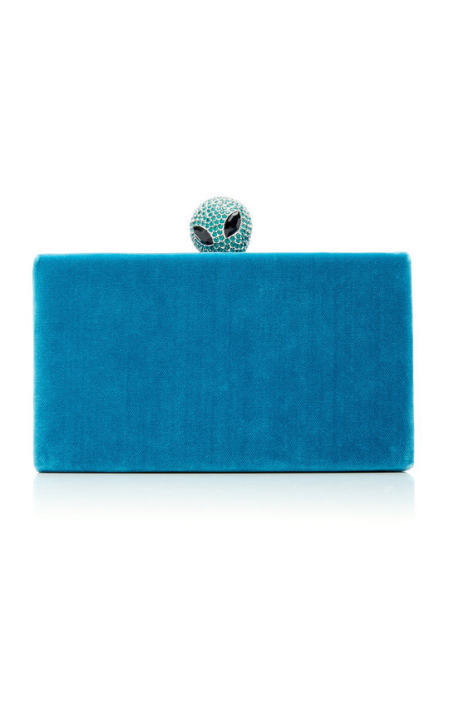 Jean Velvet Box Clutch with Jeweled Topper展示图