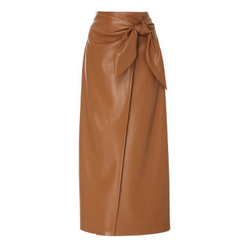 Amas Tie Front Vegan Leather Midi Skirt