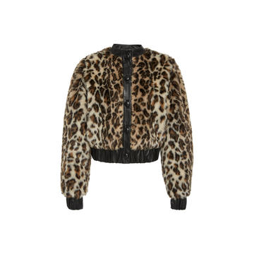 Leopard Print Faux Fur Bomber Jacket