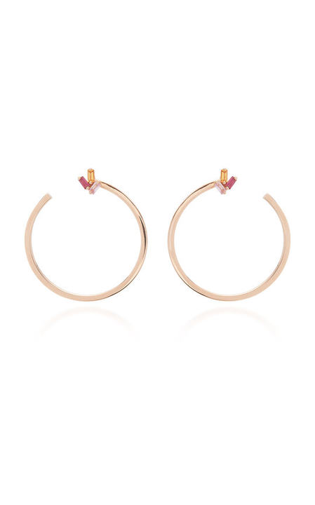 18K Yellow Gold And Sapphire Sideways Hoop Earrings展示图