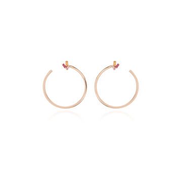 18K Yellow Gold And Sapphire Sideways Hoop Earrings