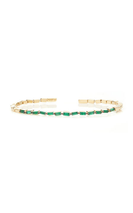 18K Yellow Gold And Emerald Baguette Bangle展示图