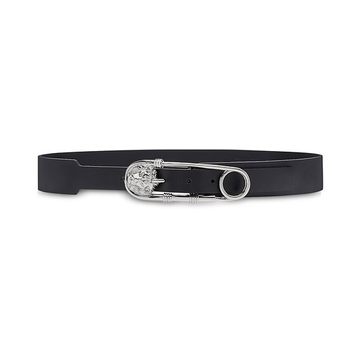 Safety Pin Black Leather Men's Belt