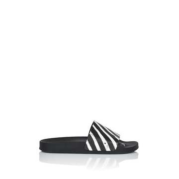 Diagonal-Striped Rubber Slide Sandals