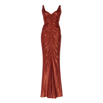 Sahara Sleeveless Ruched Lam�� Gown