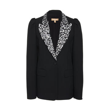 Leopard Embroidered Lapel Cady Blazer