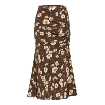 Ruched Printed Silk Skirt