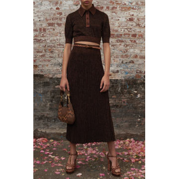 Pleated Knit Midi Skirt
