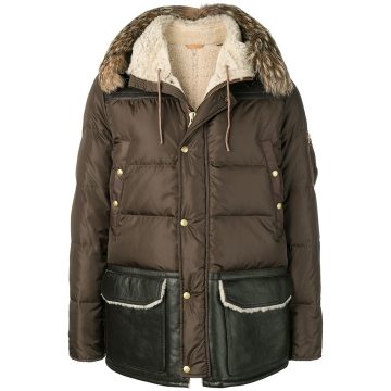 leather-panelled puffer jacket